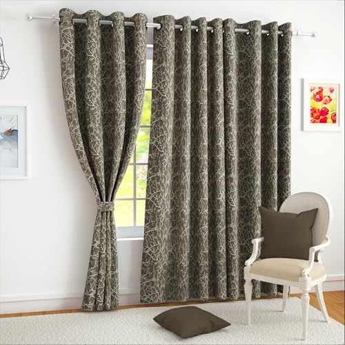 Story@Home Cortina de jacquard Azurio semiopaca con aislamiento térmico y patrón de ramas largas para puerta de dormitorio (juego de 2, 9 pies, marrón oscuro)