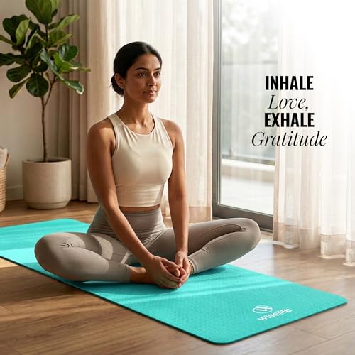 Image of WiseLife Classic Eco-TPE 8 MM Yoga Mat with Yoga Strap for Men & Women | Extra Thick, Long & Wide Non-Slip, Anti-Tear Exercise Mat for Home, Gym, Workout, Fitness, Yoga & Pilates (Teal)