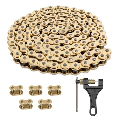 Belleone 520 Gold Motorcycle Chain 114 Links with Chain Breaker 520 Drive Bike Roller Chain with 5 Master Links for 250cc 300cc Series DRZ250 RMZ250 KX250 KX450F CRF250R CRF450R YZ250F YZ450F