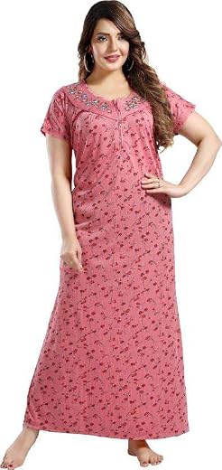 PrathaVastra Women's Hosiry Printed Nighty – Soft &amp; Comfortable Sleepwear with Floral Design, V-Neck, Short Sleeves – Full...