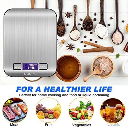 Adoric Life Electronic Kitchen Scale, Multifunctional Food Scale With Tare Function Food-Grade 18/8 Stainless Steel Lcd Displays, 11Lb Capacity For Weighing And Cooking #TOP5