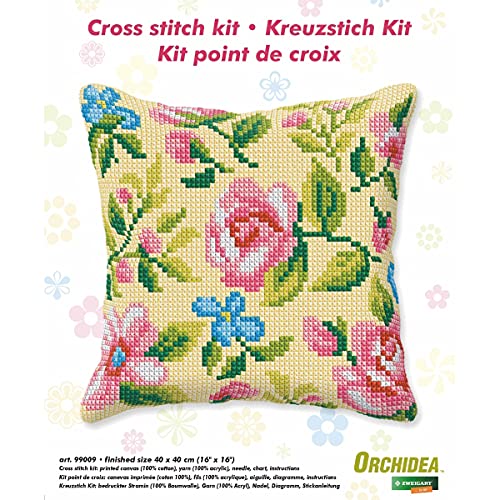 Orchidea Cross Stitch Kit: Cushion: Large, Roses on Beige Background, 40 x 40cm - Image 2
