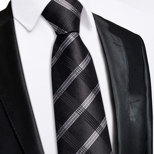 Image of Hi-Tie Zipper Ties for Men Pre-tied Tie Set Lapel Pin Pocket Square and Cufflinks Formal Business Wedding Adjustable Necktie