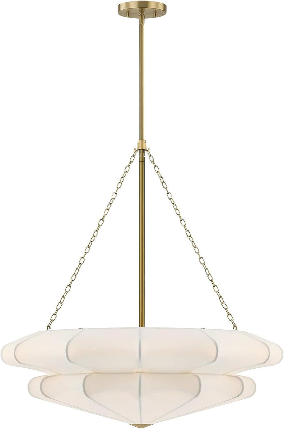 Savoy House 7-9153-3-322 Coppell Traditional Sheer White Fabric Pendant, 3-Light 180 Total Watts, 28" H x 28" W, Warm Brass