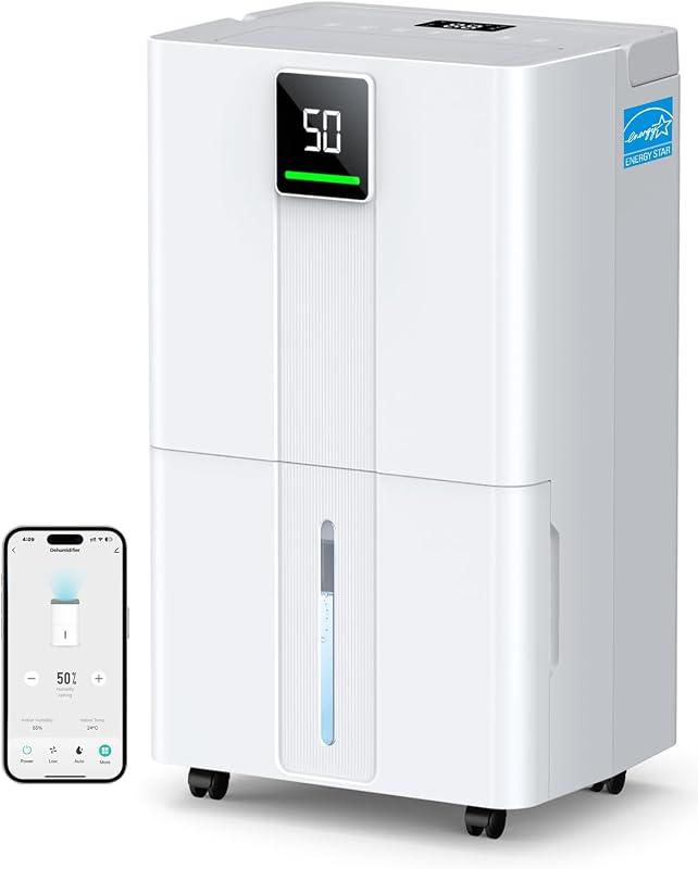 Max 100 Pint 6000 Sq.Ft Energy Star Wi-Fi Dehumidifier for Basement | Smart Compressor Dehumidifier with Drain Hose, Quiet, Intelligent Humidistat, 24H, Auto Defrost for Bedroom, Home, Bathroom