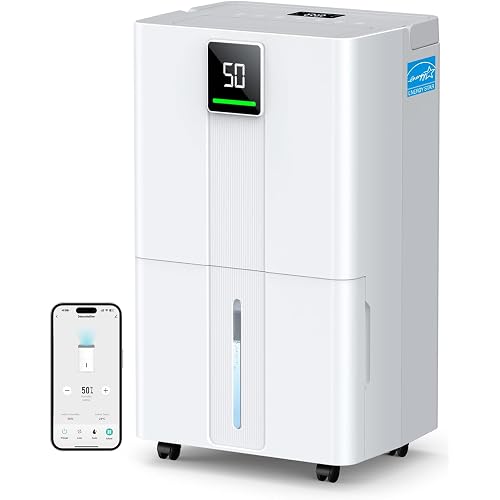 Max 100 Pint 6000 Sq.Ft Energy Star Wi-Fi Dehumidifier for Basement | Smart Compressor Dehumidifier with Drain Hose, Quiet, Intelligent Humidistat, 24H, Auto Defrost for Bedroom, Home, Bathroom