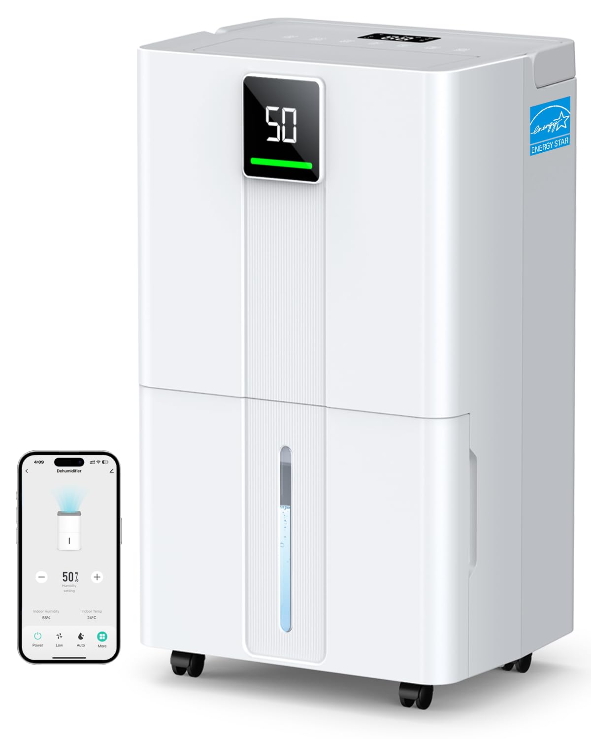 5000 Sq.Ft Most Efficient Energy Star 2025 Wi-Fi Dehumidifier, Max 80 Pints Smart Compressor Dehumidifier for Basement with Drain Hose, Intelligent Humidistat, Five Modes for Bedroom, Home, Bathroom