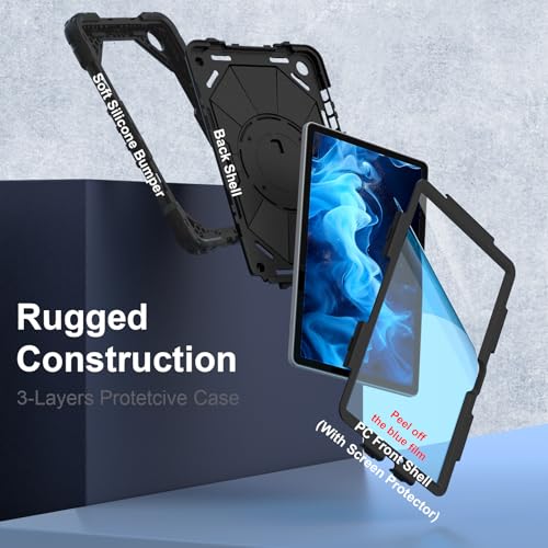 Image of Nitupai for Samsung Galaxy Tab A11+ Plus / A9+ Case 2025 /2023 11 Inch Swivel | Rugged Samsung A11+ Tablet Cover with 360 Rotating Stand Hand Strap Shoulder Strap Screen Protector, Black