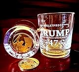 Limited Edition Trump Bullet Whiskey Glass 11oz 2-in-1 Collectible with President Trump Memorabilia Gold-Plated Coin and Bullet Embedded. Patriotic Gift for Men, Veterans, Whiskey Lovers
