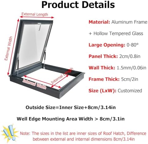 Large Egress Roof Window & Skylight, Tempered Glass 26x38in (66x96.5cm), Ideal for Attics, Sun Rooms & Barns, Enhances Indoor Natural Light & Views
