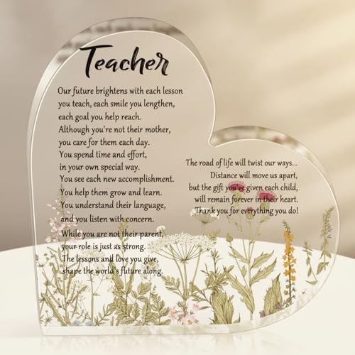 Roowest Acrylic Heart Plaque, Appreciation Gift for Women Teachers
