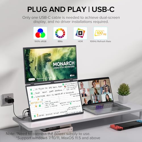 Image of UPERFECT Delta 18.5 inch 100Hz Touchscreen Dual Portable Monitor, Laptop Screen Extender Stacked Triple Folding Monitor with Stand & VESA for Laptop PC Phone Game Console (No Driver Needed)