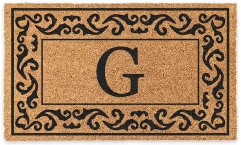 Black rolling scrolls monogram coco doormat 38" x 60"