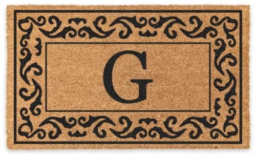 COCO MATS 'N MORE Personalized Coco Coir Front Door Mat – Monogrammed Welcome Porch Mat for Home Entrance, Heavy-Duty Vinyl Backing Non Slip Mat (38" x 60" | Black | Rolling Scrolls | Made in USA)