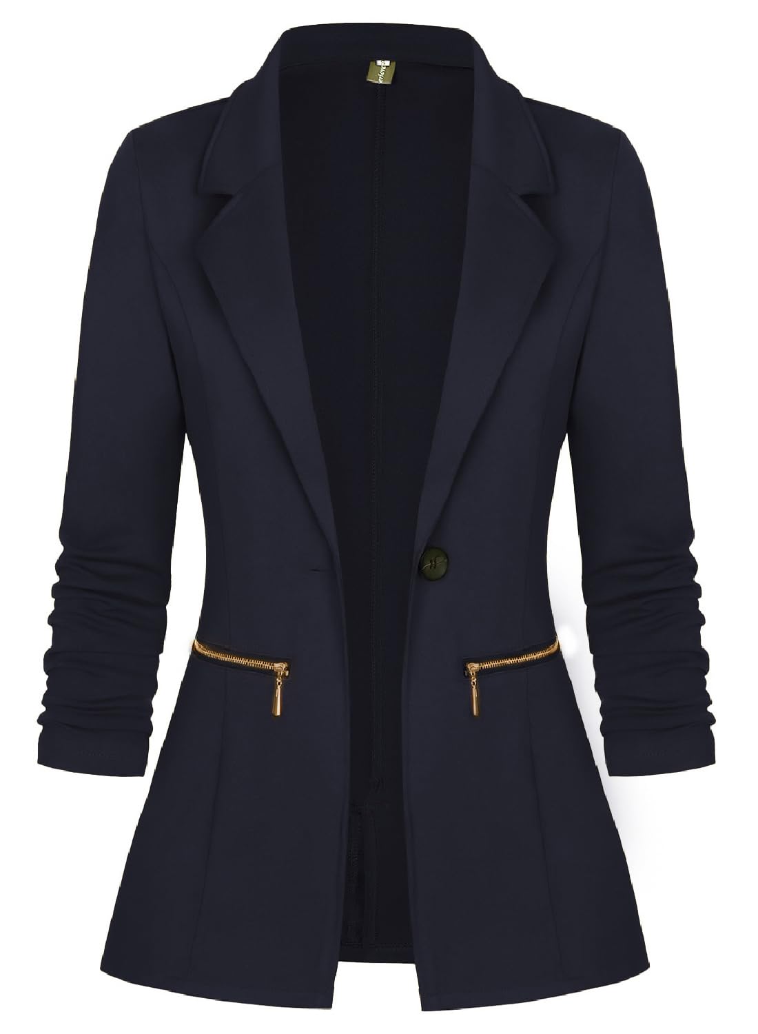Genhoo Womens Long Sleeve Blazer Open Front Cardigan Jacket Work Office Blazer Business Casual Outfits with Zipper Pockets