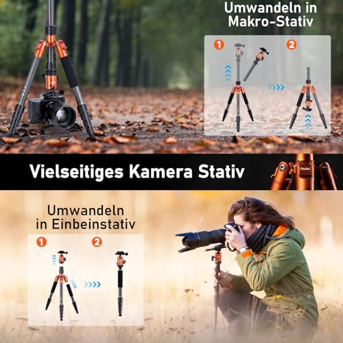 Rollei Compact Traveler No.1 Carbon Orange Kamera Stativ 145cm Reisestativ – Ansicht 4