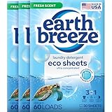 Earth Breeze Laundry Detergent Sheets Fresh Scent - 60 Loads per package. Eco Liquidless Soap - Travel-Friendly for Hot & Cold Cycles, Tackles Tough Stains & Odors - Gentle on Skin, 30 sheets (3 Pack)