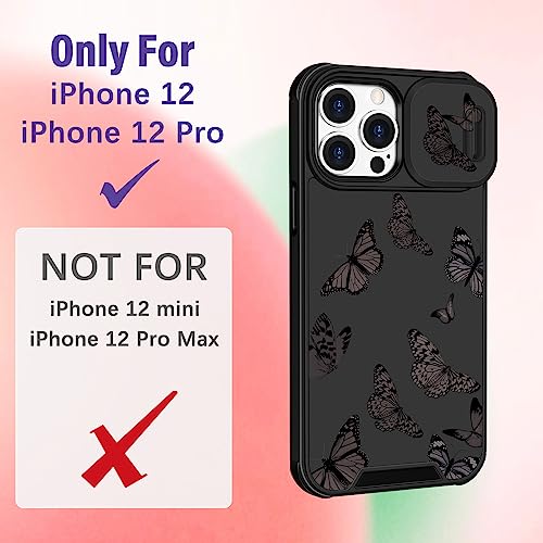 Image of Funermei (2in1 for iPhone 12 Case /iPhone 12 Pro Case for Women Butterfly Cute Girls Phone Cover Girly Pretty Kawaii Black Butterfly Design with Camera Cover Funda for Apple for iPhone 12 /12 Pro Case
