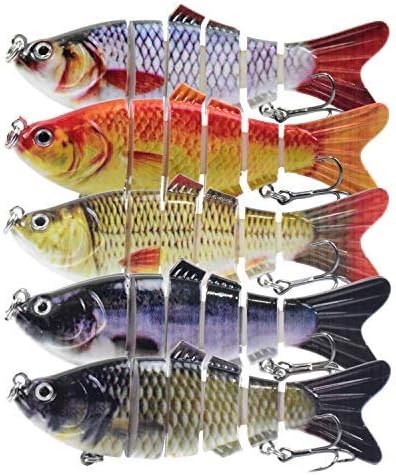Lixada Fishing Lure Set 5PCS Multi Jointed Segment Swimbait Lifelike Hard Bait Crankbait Treble Hooks 3D Eyes Popper Crankbait Vibe Sinking Lure for Bass Trout Perch