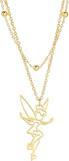 Fairy Pixie Tinkerbell Silhouette Necklace for Women Girls Stainless Steel Exquisite Magic Pixie Angel Pendant Necklace Jewelry Gift