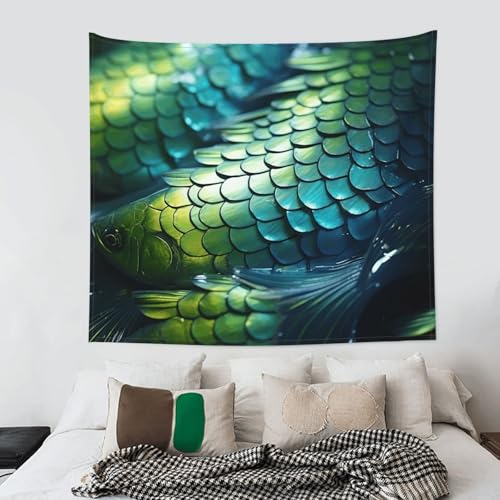 Tapiz de pared con estampado de peces verdes DUWAA, decoración para sala de estar 4