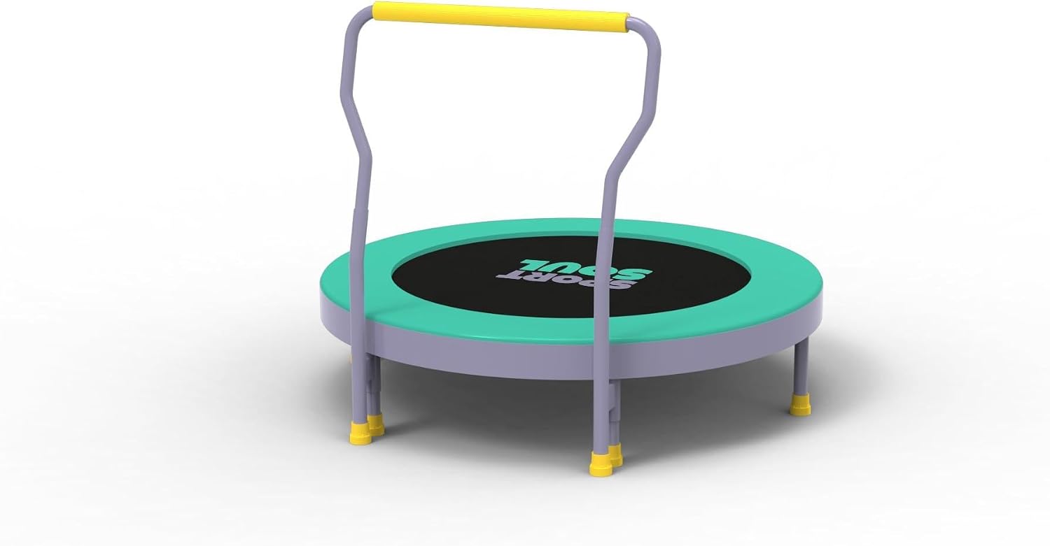 Mini Trampoline for Kids 3-6 with Super Safe Foam Handle Bar, 3ft Toddler Trampoline Indoor with No-Gap Cover for Indoor and Outdoor, Green & Purple