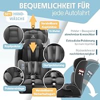 KIDIZ® Autokindersitz mit Isofix i-Size R129 100-150cm bis 12 Jahre, Kinderautositz Gruppe 1/2/3, mitwachsender Kindersitz, 5-Punkt-Gurt & höhenverstellbare Kopfstütze, Sitzerhöhung Auto, Grau – Ansicht 6