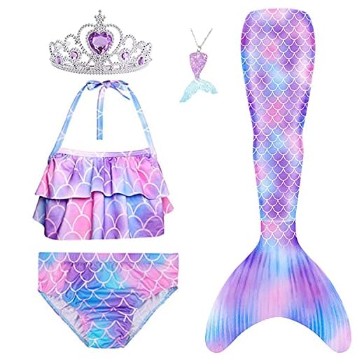 5Pcs Girls Swimsuit Mermaid Tails for Swimming Princess Bikini Bathing Suit Set Can Add Monofin 4T 6T 8T 10T 12T DH101 6T