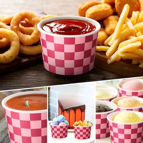 Image of Zopeal 50 Count Pink and Hot Pink Checkered Ice Cream Cups 9 oz Race Car | Disposable Dessert Bowls, Paper Ice Cream Bowls, Birthday Party Supplies, Snack Cups Sundae Picnic Yogurt Bowls for Food