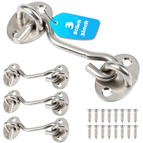 Storm Hook Lot de 3 crochets tempête avec 12 vis de montage pour porte de garage, fenêtre, porte de grange (argenté)
