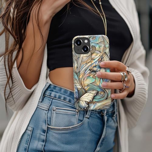 Image of Goodon for iPhone 13 Mini Case Cute - Wireless Charging Compatible - Dual-Layer Hard Shell + Silicone Cover - Protective Phone Case with Trendy Designs for Women - Butterflies Blue Gold | Dual-Layer Hard Shell + Silicone, Slim Fit Protective Phone Cover with Wildflower Designs for Women Girls