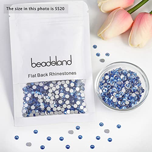 Image of Beadsland Flat Back Crystal Rhinestones, Light Blue, SS20, 2880pcs | Flatback Glass Gems, 4.6-4.8mm, for Nail Art Craft, Glue Fix,Light Sapphire