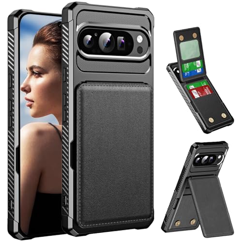 CCSmall for Google Pixel 9 Pro Wallet Case with Card Holder for Women Men PU Leather Card Holder Cover & TPU Bumper Phone Case for Google Pixel 9/9 Pro ZM Black