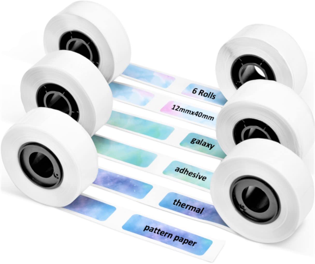 PhomemoD30 6 Roll Adhesive Nebula/Galaxy Series Pattern Paper 1/2" X 1 1/2" (12mm X 40mm) 160 Labels/Roll,for Gift, for Home Office School Organization,Gift for Decoration