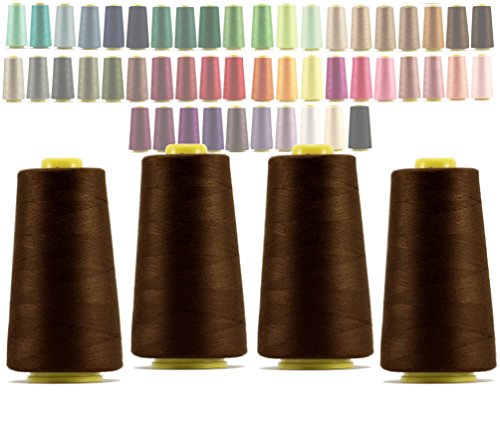 LIALINA - 4 Conos de Hilos Overlock 100% Poliéster (493 Marrón) para Coser a Máquina y Remallar  40S/2, 3000 Yardas  Hilo Para Remalladora Resistente, Duradero, Colores Brillantes de Máxima Calidad