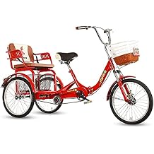 Adult Tricycle - 3 Wheel Bikes for Adults Shopping 20 Inch Trike Adult Tricycle with Child Carrier Back Seat Single Speed 3 Wheel Bike with Double Chain Shock-Absorbing Front Fork