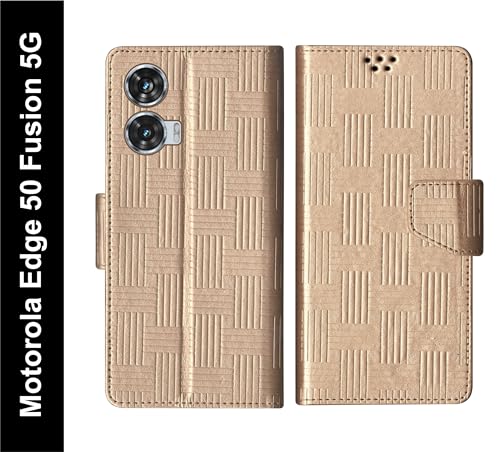 Image of SBMS Flip Cover for Motorola Moto Edge 50 Fusion 5G Back Cover Case with Magnatic Closure|Inbuilt Stand|Card & Money Pocket (Mat Gold)