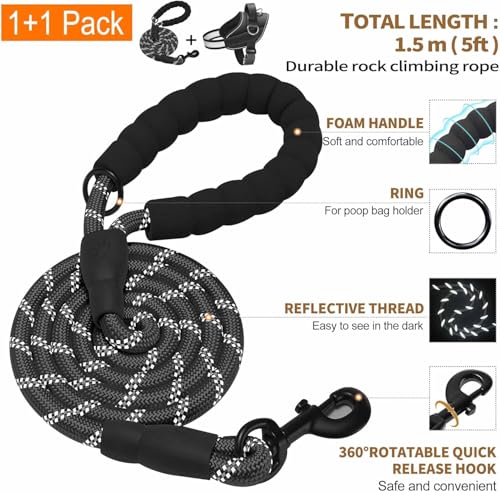 Image of No Pull Dog Harness Adjustable Reflective Oxford Easy Control Medium Large Dog Harness with A Free Heavy Duty 5ft Dog Leash