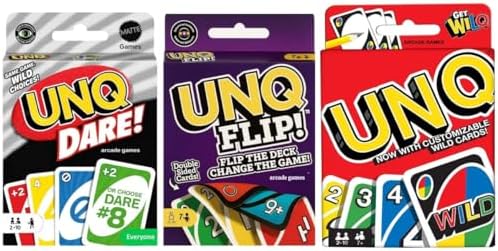 ARCADE GAMES Matte UNQ Classic, FLIP & Dare | Combo Pack of 3 | Strategy, Action & Challenge Card Games for Family, Kids & Adults | Portable & Fun for Parties, Game Nights & Travel