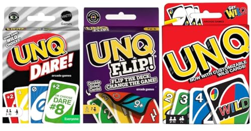 ARCADE GAMES Matte UNQ Classic, FLIP & Dare | Combo Pack of 3 | Strategy, Action & Challenge Card Games for Family, Kids & Adults | Portable & Fun for Parties, Game Nights & Travel
