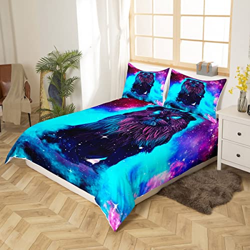 Feelyou Lion Duvet Cover Set Twin 3D Animals Print Bedding Set For Kids Children Colorful Galaxy Decorative Comforter Cover Set Soft Microfiber Quilt Cover With 1 Pillow Shams, 2 Pcs, Zipper Closure #TOP1