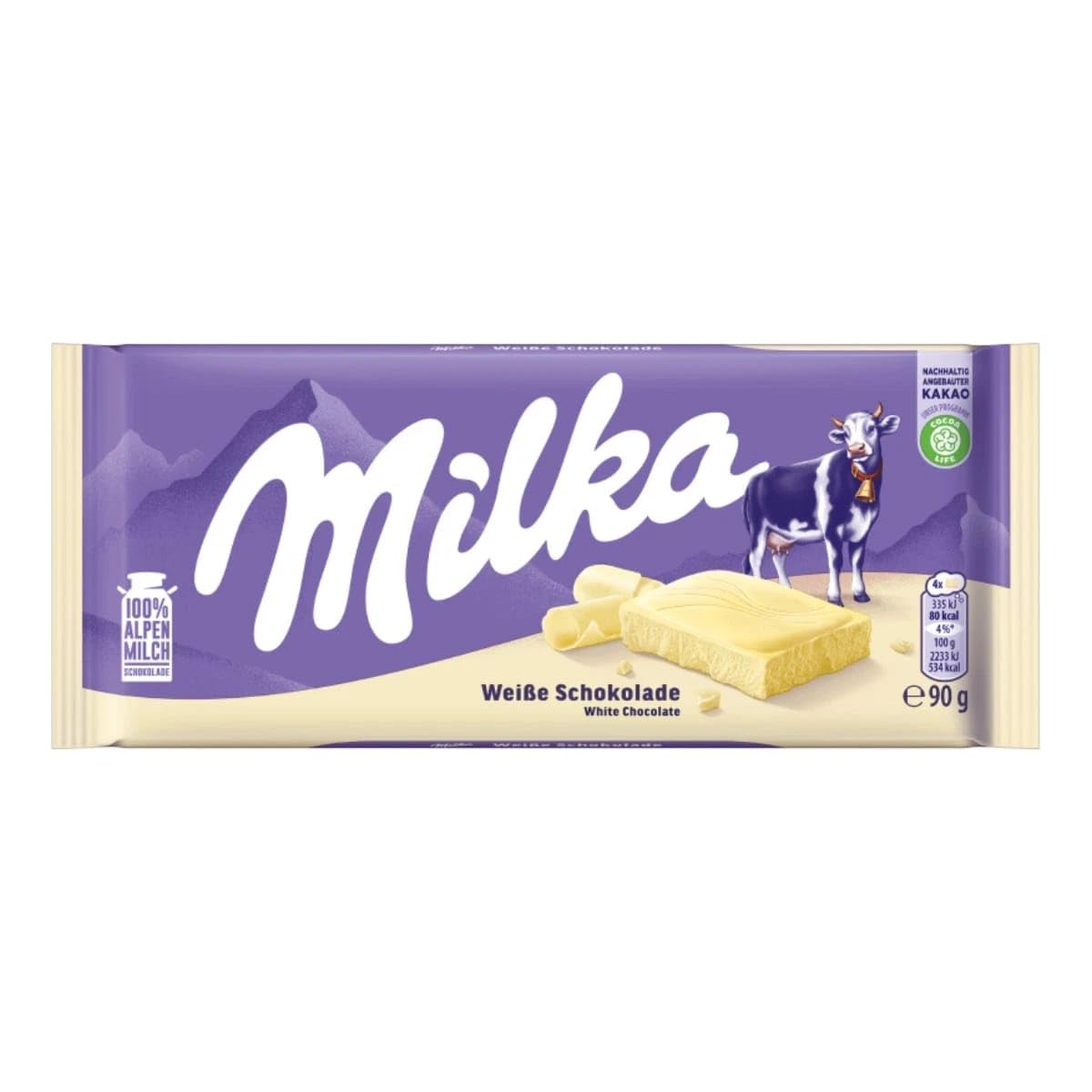 Milka Cioccolato Bianco, Tavoletta 90g, Confezione da 24