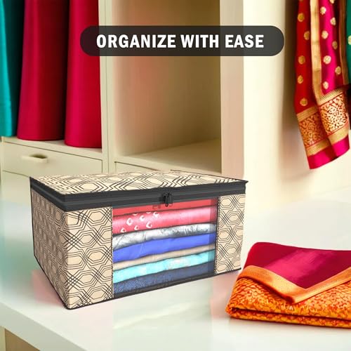 Image of Heart Home (Pack of 4) Saree Covers | Non-Woven Saree Bags (9 Inch) Clothes Bag for Women | Foldable Storage Bag for Almirah & Wardrobe (Check Print) Sari Cover Bags | Coffee