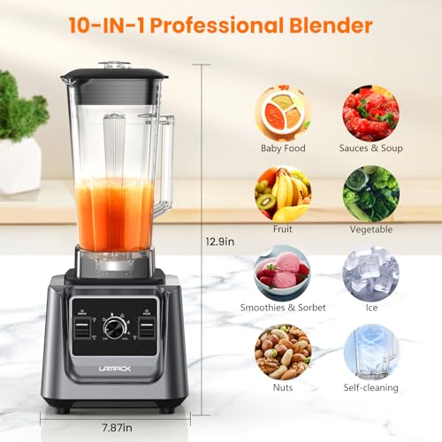 Blenders for Kitchen, 2000W Professional Grade High-Speed Countertop Blender with 68oz Pitcher & 27oz To-Go Cup for Smoothies, Ice, and Frozen Fruit, BPA-Free, Dishwasher Safe - Image 6