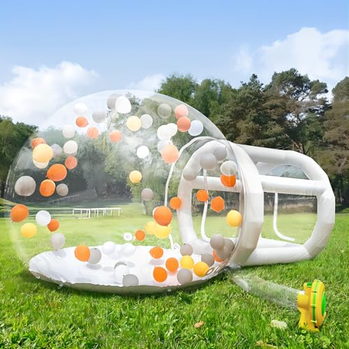 Tente à bulles avec souffleur, tente de jardin en PVC transparent, bâche de qualité commerciale, 2,4 m de diamètre, avec tunnel de 1,8 m