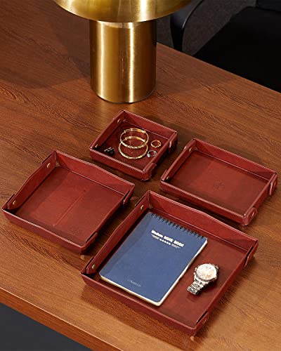 Oarie Small Size Jewelry Tray, Vintage Valet Tray Pu Leather Catchall Tray For Men Key Wallet Coin Box Travel Valet Tray(Vintage Brown) #TOP5