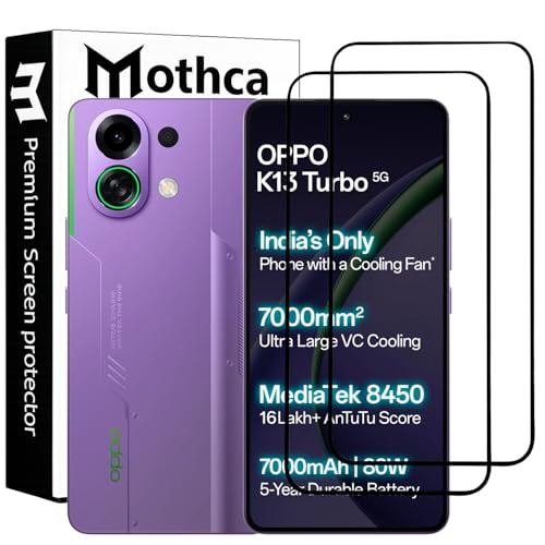 Image of Mothca Military-Grade Tempered Glass Compatible for OPPO K13 Turbo / K13 Turbo Pro 5G with Edge to Edge Coverage - Case Friendly, Anti-Scratch & Bubble-Free Installation Kit (Pack of 2)