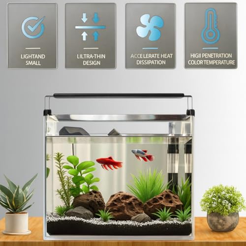 Image of LY-50S Aquarium LED Light (Blue+White) | Ultra Slim Waterproof LED Lamp with Extendable Bracket | Energy Efficient Fish Tank Light for Freshwater & Saltwater Aquariums | for 50-60 cm Tanks