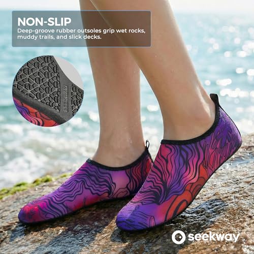 Image of SEEKWAY Water Shoes Women Men Adult Quick-Dry Aqua Socks Barefoot Non Slip for Beach Swim River Pool Lake surf Black SK002(U)