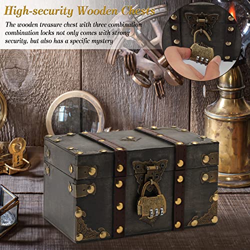 UMILKI Schatzkiste Holz,Vintage Holz Schatztruhe Kinder mit Schloss,18 * 11.5 * 10.5cm Holztruhe Piratenkiste für Aufbewahren und Dekorieren Geschenke